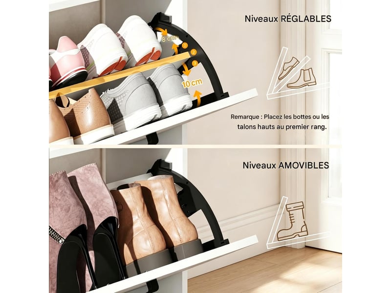  Meuble à chaussures 2 abattants et 3 niches blanc 83 x 24 x 90.5 cm  - Conforama E