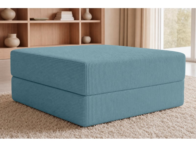  Cosima - pouf en petit velours côtelé bleu clair 100x80x34  - Conforama E