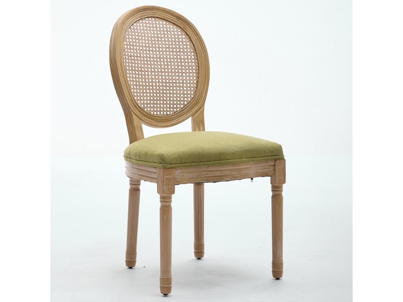  Lot de 2 chaises de salle à manger en tissu lin et rotin vert olive W3223P520424 - Conforama A
