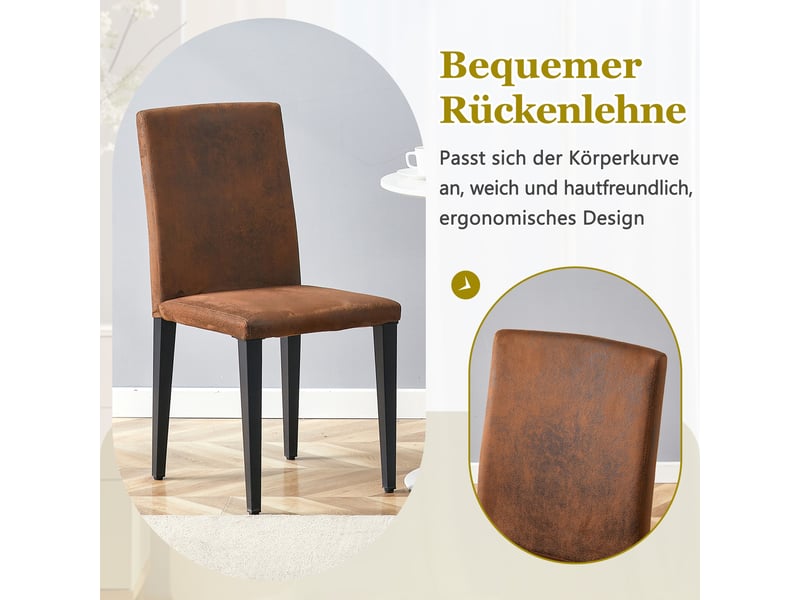  Chaises de salle à manger lot de 2 à dossier ergonomique  - tissu effet daim et métal marron noir  - Conforama E