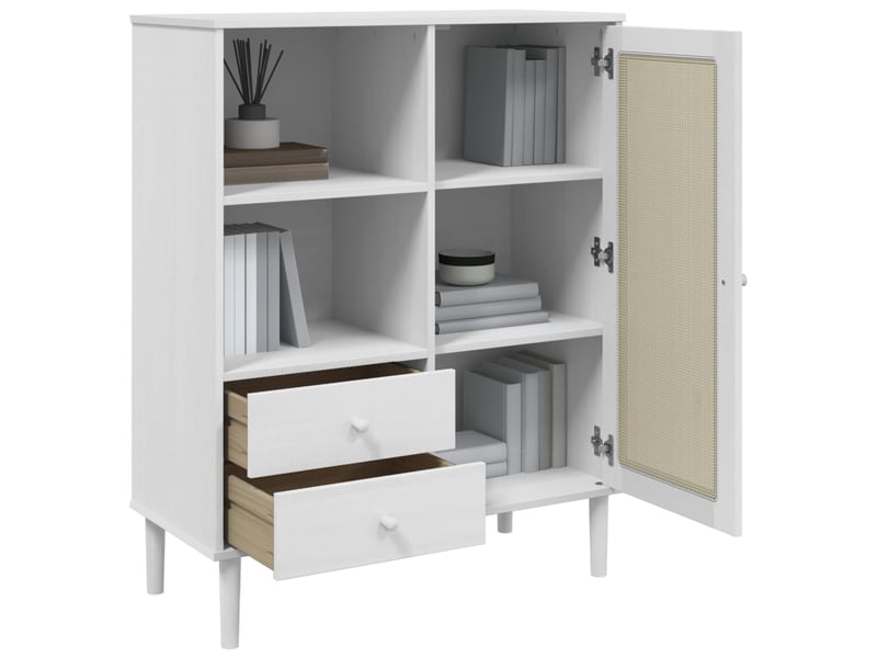  Buffet - bahut - meuble de rangement senja aspect rotin blanc 90x40x112cm bois massif de pin  - Conforama D
