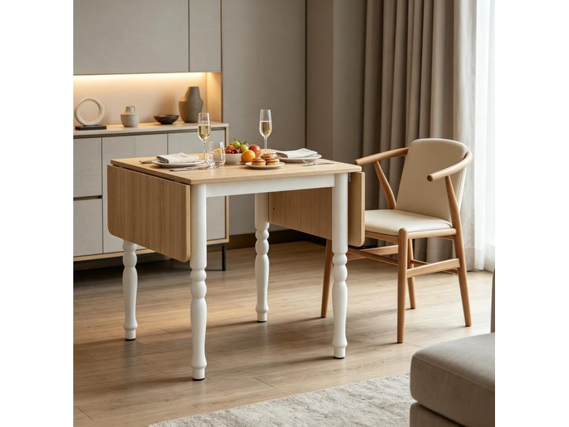 Table à manger extensible 134 x 80 cm – chêne et blanc – 2 rallonges en mdf, 2 à 6 personnes - Conforama B