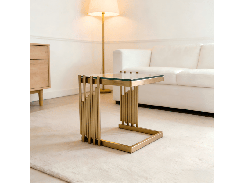 Table d'appoint 41x41x46 cm carrée en métal doré et transparent - Conforama D
