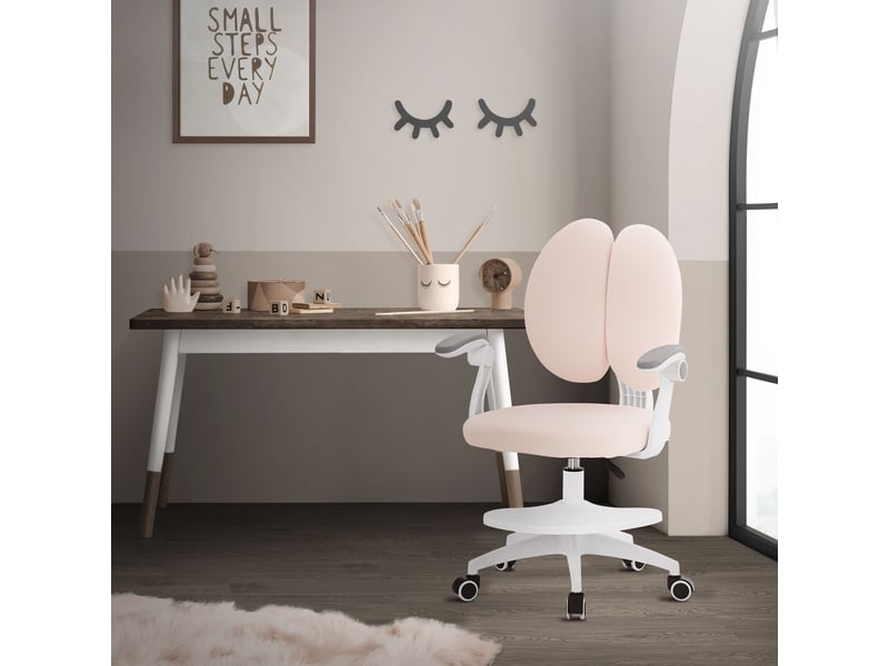  Ml-design chaise de bureau pour enfant 95-107 cm beige avec dossier divisé et repose-pieds siége d'étude ergonomique pivotant 360° hauteur réglable accoudoirs rabattables tissu respirant confortable  - Conforama B