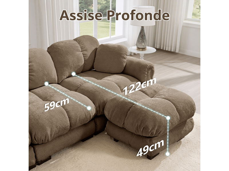 Canapé d'angle 4 places en chenille modulable avec ottomane mobile 330 x 149 x 90 cm marron - Conforama D