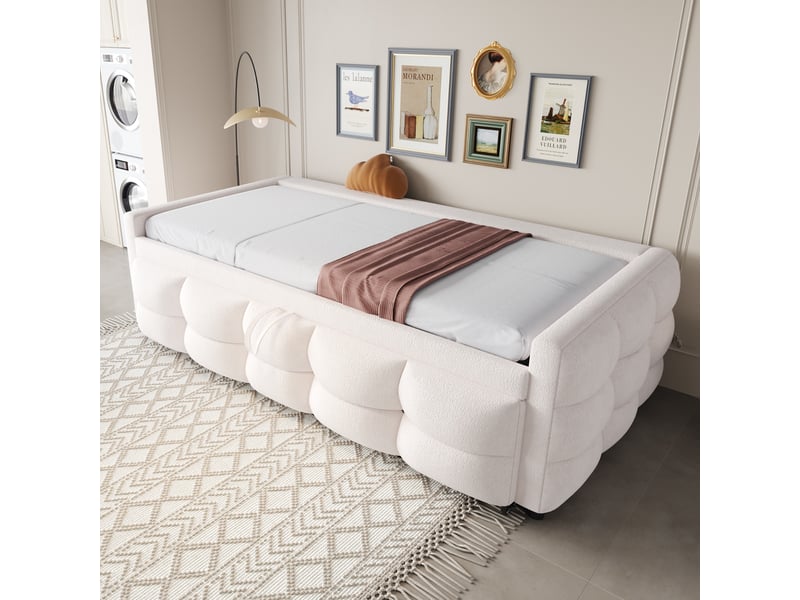  Canapé-lit escamotable beige velours teddy 90x180 cm, sommier inclus, sans matelas | conforama  - Conforama E