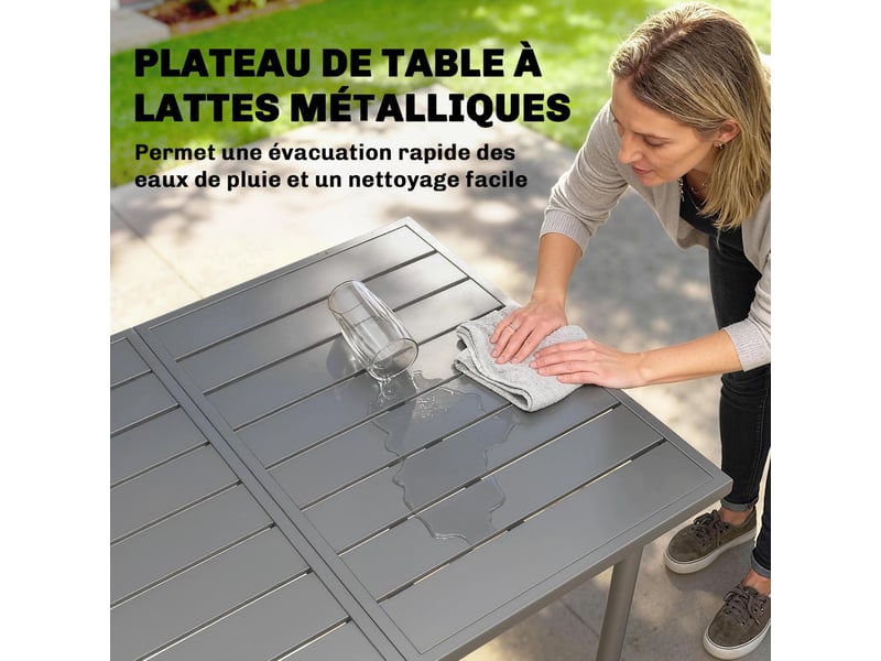  Table de jardin rectangulaire 6 personnes en acier 165 x 80 x 74 cm  - Conforama E