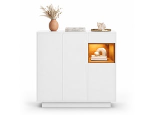 Meuble à chaussures tcqpz 105 x 39,5 x 100,5 cm 1 tiroir led 16 couleurs étagères réglables blanc et naturel en panneau de particules