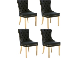 Chaise de salle à manger, lot de 4, velours noir, pieds en acier inoxydable doré