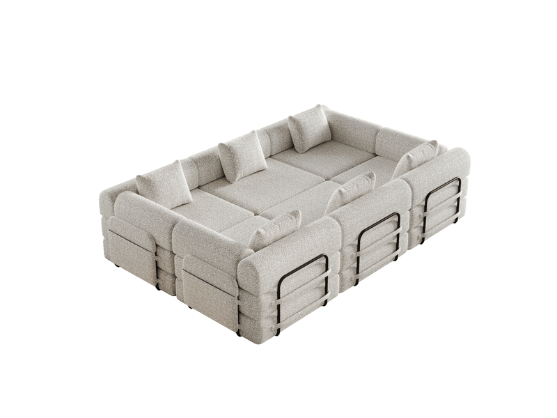  Canapé modulable convertible 6 places en tissu kaki avec rangement d'accoudoir, pour intérieur flexible et accueillant  - Conforama A