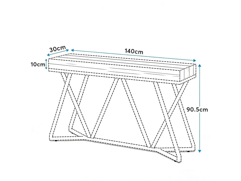  Table console 140x30x90 cm industrielle mdf métal noir et brun rustique  - Conforama C