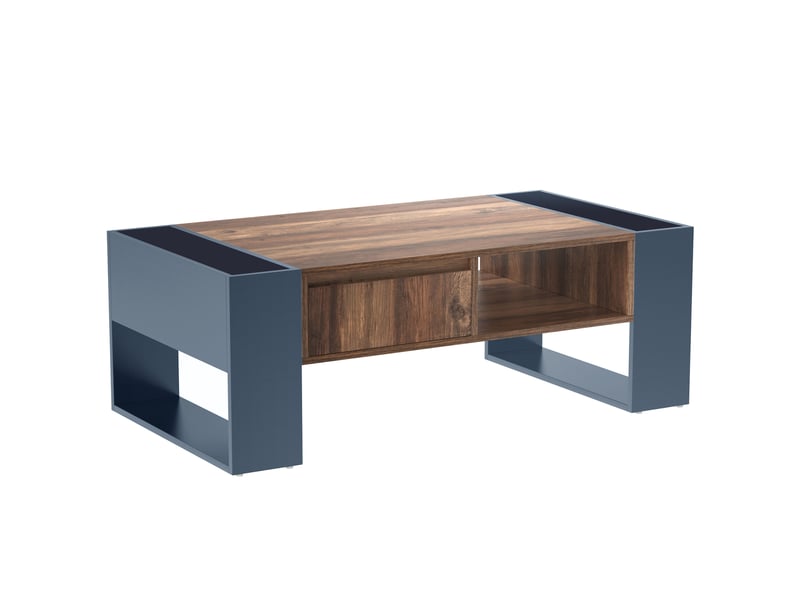 Table basse 111x60x40 cm avec tiroir sans poignée et rangements double face, panneaux de particules mélaminés, bois et anthracite ABC - Conforama A