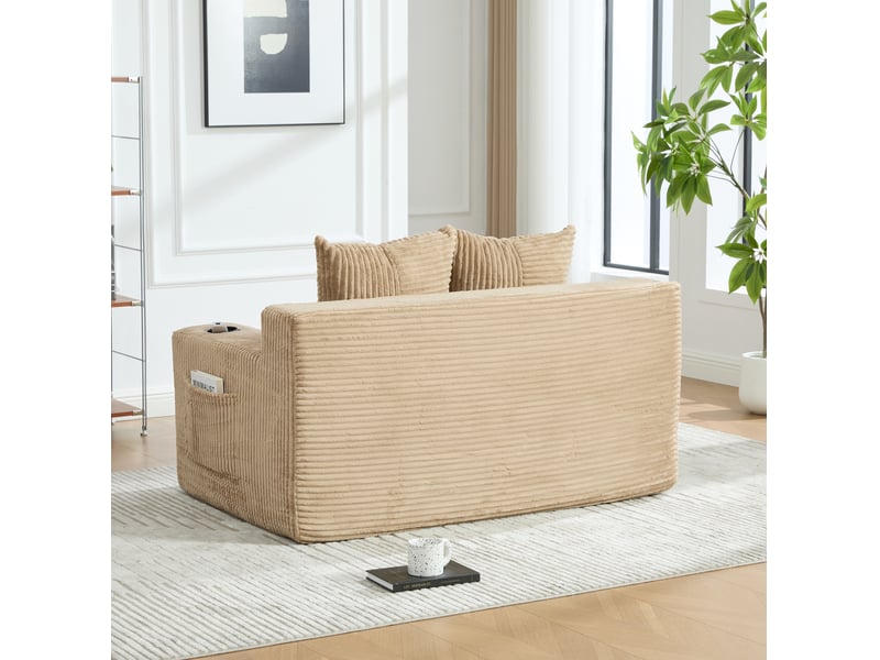  Canapé-lit 2 places 151x133x64 cm kaki en velours côtelé, assise extensible et poches latérales  - Conforama D