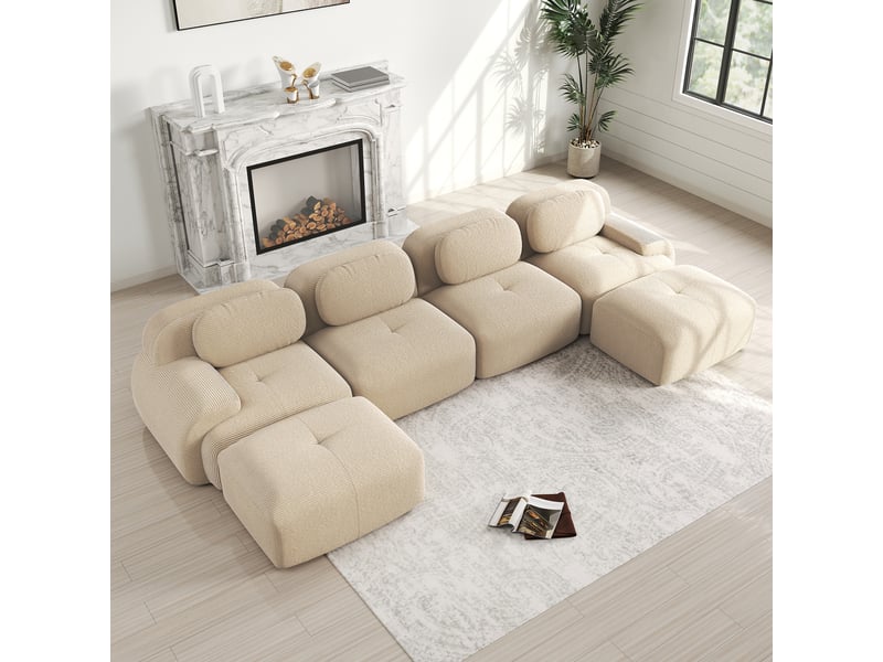  Canapé modulable, canapé de salon, en velours, beige, sans montage, sans structure, chambre, pour salon  - Conforama R