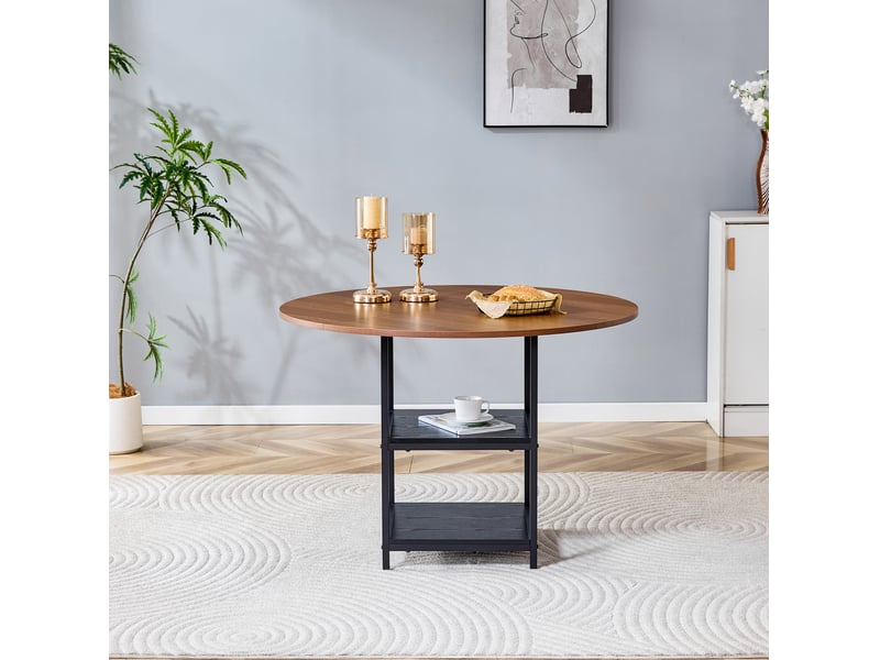  Table à manger ronde, 107x75 cm, industrielle avec double espace, plateau mdf, piètement métal, coloris noir et noyer  - Conforama B