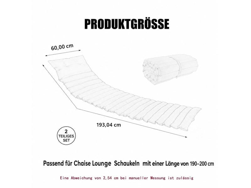 Coussin de chaise longue extérieur 190 x 64 cm – bleu marine – lot de 2 avec attaches de fixation - Conforama C
