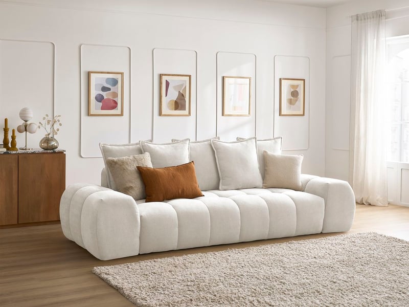 Bobochic canapé droit fixe 3 places everest tissu texturé blanc EVEREST - Conforama B