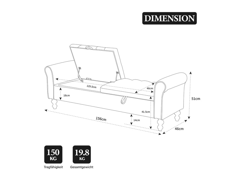  Banc coffre 2 couvercles, rangement intégré, design moderne, structure robuste, salon et chambre, tissu bouclé, kaki  - Conforama C