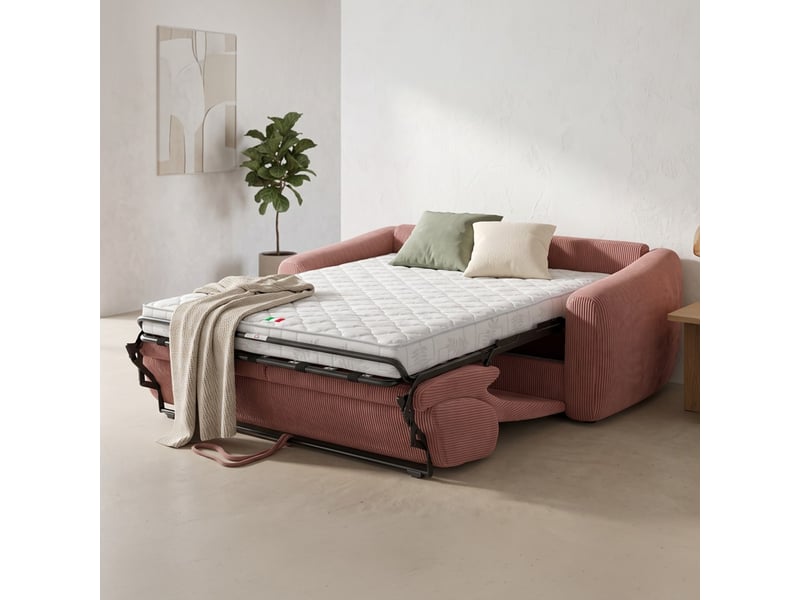 Canapé droit convertible 3 places en velours côtelé vieux rose - ouverture express - suzie Suzie - Conforama B