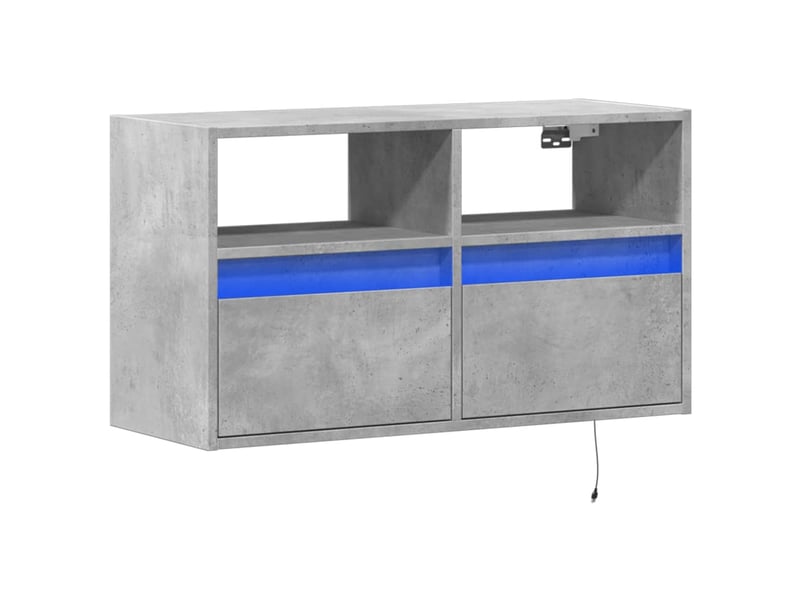  Meuble tv - banc tv - meuble de rangement mural avec lumières led gris béton 80x31x45 cm  - Conforama C