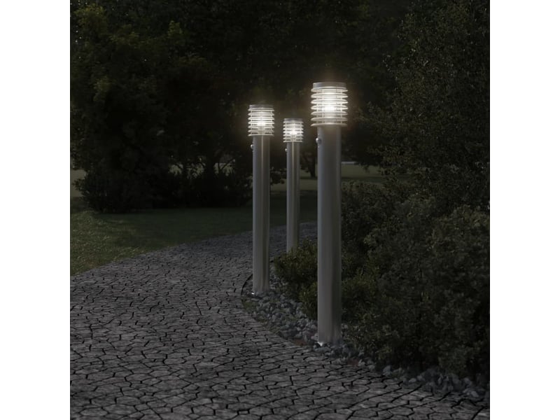  Lampadaire d'extérieur avec capteur argenté acier inoxydable argent 02_0042525  - Conforama C