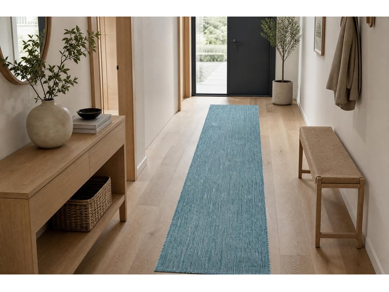  Tapis, tapis de couloir sizal sion a5165a mélange tissé à plat turquoise 70x300 cm  - Conforama D