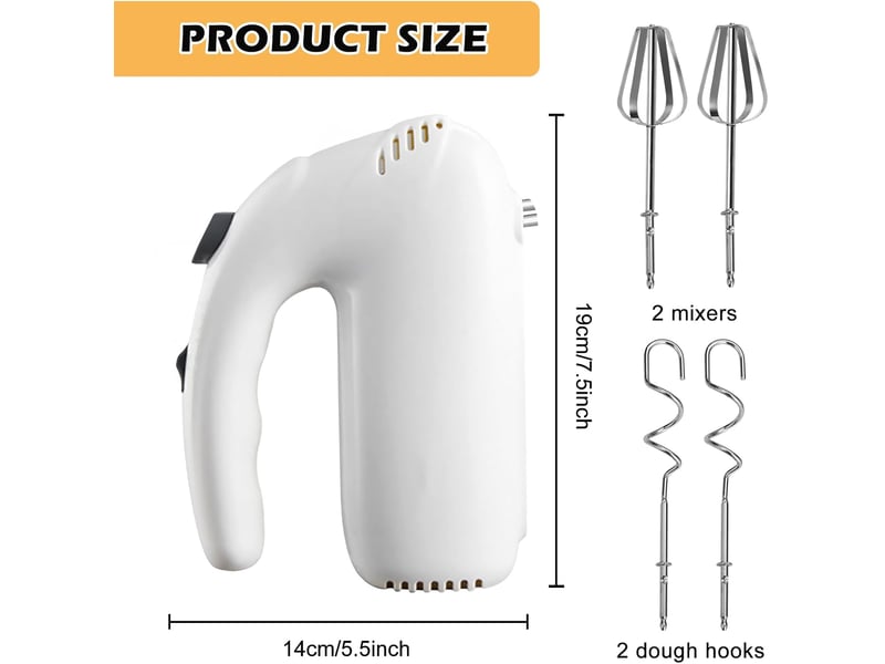  Fouet electrique 200w, batteur electrique 5 vitesses, batteur mixeur avec 4 fouets, batteurs à main pour œufs, crème, pâte, petit no - Conforama E