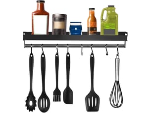 Étagère de cuisine murale sans perçage – porte-épices avec 8 crochets amovibles, 50cm