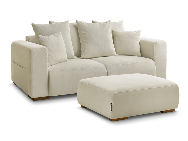  Bobochic canapé droit fixe 2 places sidonie velours côtelé avec pouf beige SIDONIE - Conforama A