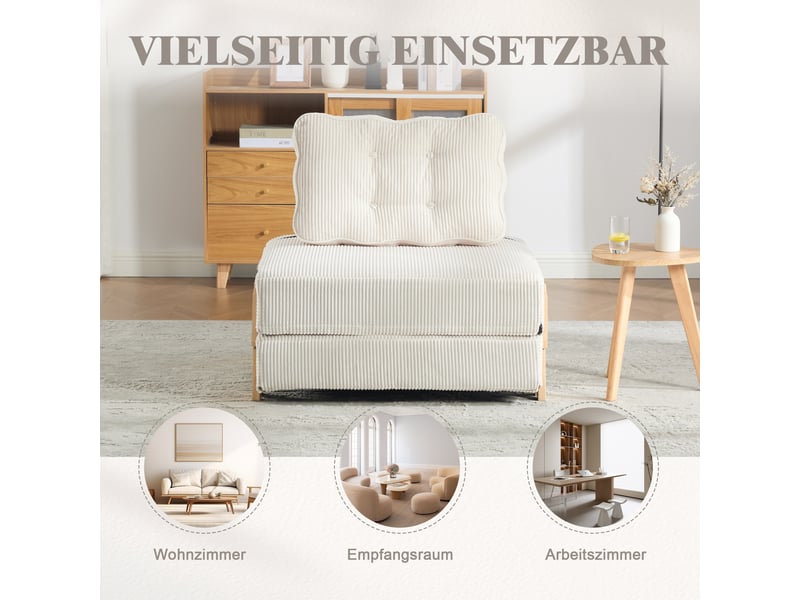  Canapé convertible, canapé-lit, 1 place, en velours tricoté, beige, pieds en bois, style scandinave, pliable  - Conforama E