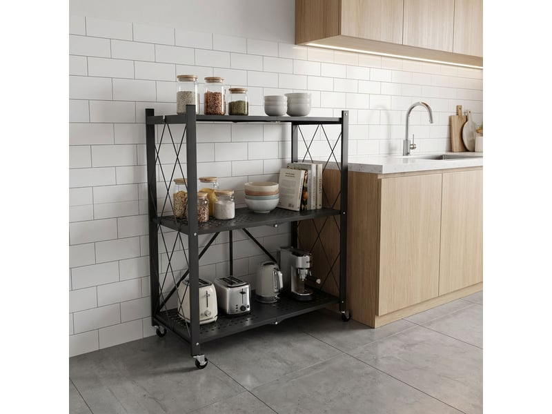 Smithers - étagère chariot pliable gain de place 72x90x33,5 cm, 3 niveaux, repliable en métal noir  - Conforama B