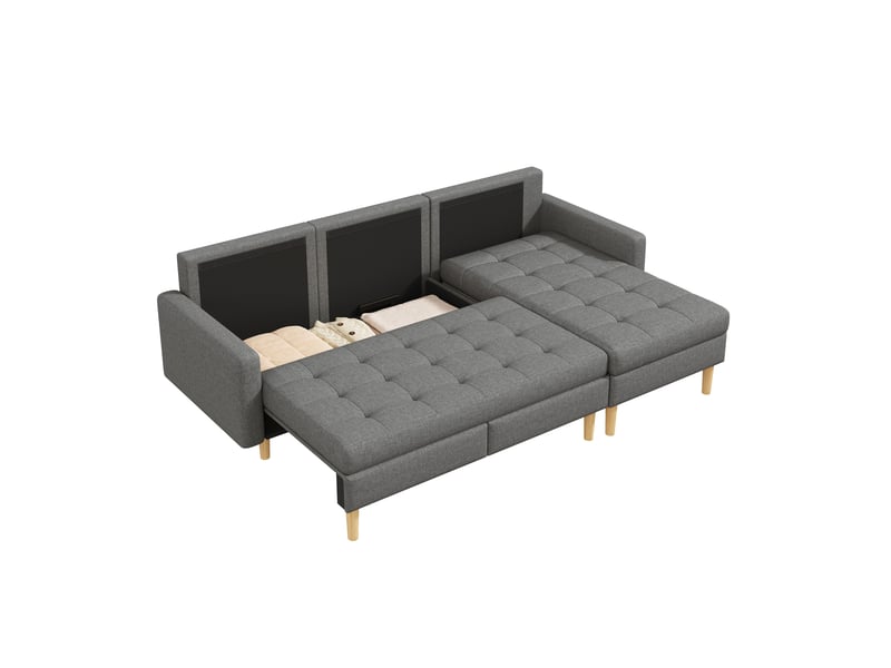  Canapé d'angle, canapé convertible, 3 places, en tissu, gris, 212x130x86 cm, mobilier pour espace de vie, pour salon  - Conforama B