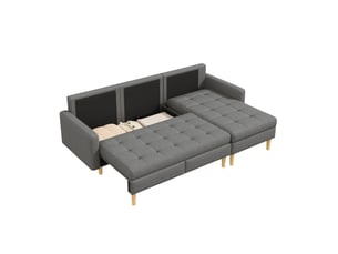 Canapé d'angle 3 places, transformable en lit, avec rangement intégré, avec méridienne, en tissu, coloris gris, l212 x p130 x h86 cm