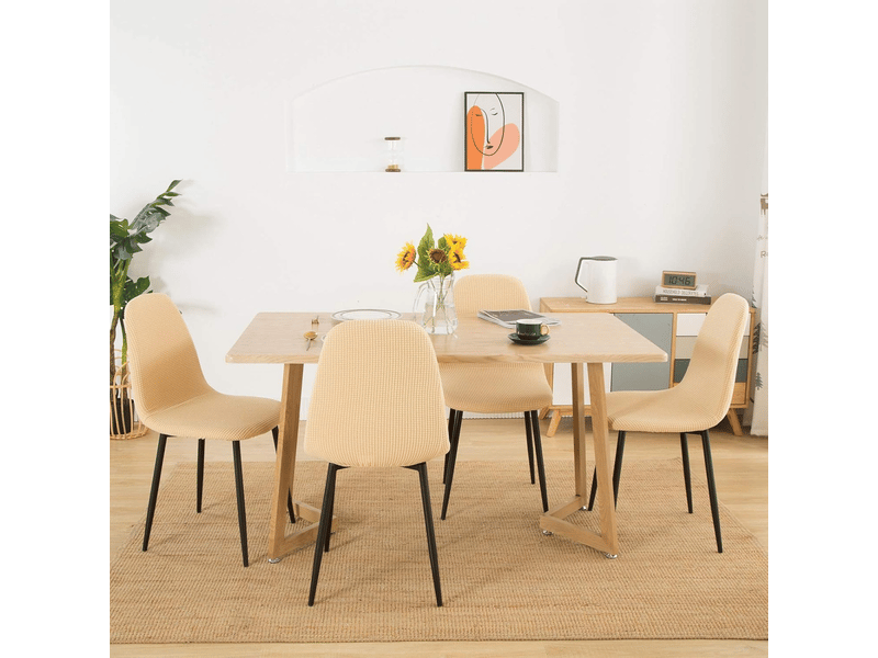  Housses de chaises de salle à manger de style nordique, housses de chaises élastiques jacquard, lot de 4 pièces, beige et jaune XLH-ZLS-009398MF - Conforama E