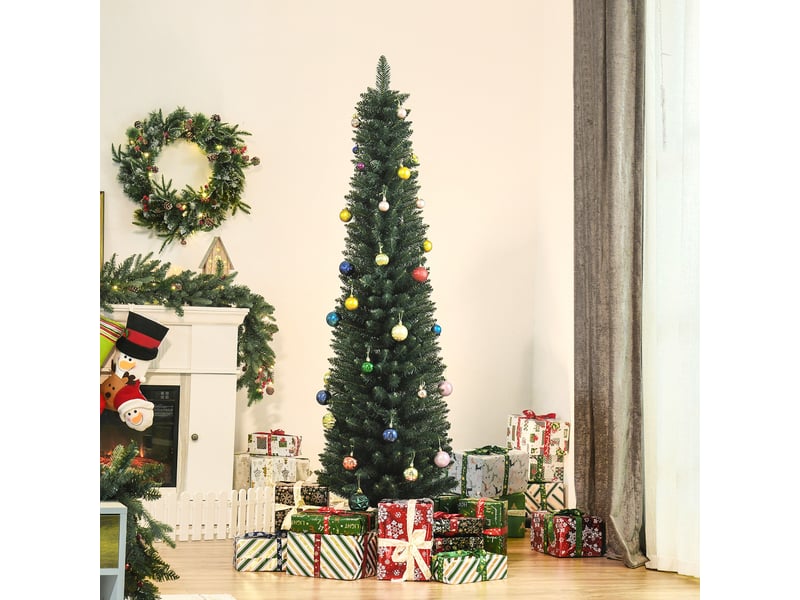  Sapin de noël artificiel 180 cm, support en métal pliable, arbre de noël slim avec 380 pointes de branche, vert  - Conforama D