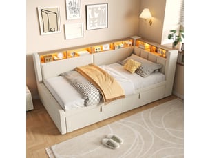 Lit banquette 180x200 cm <strong>MODERNLUXE</strong> <strong></strong> coloris beige