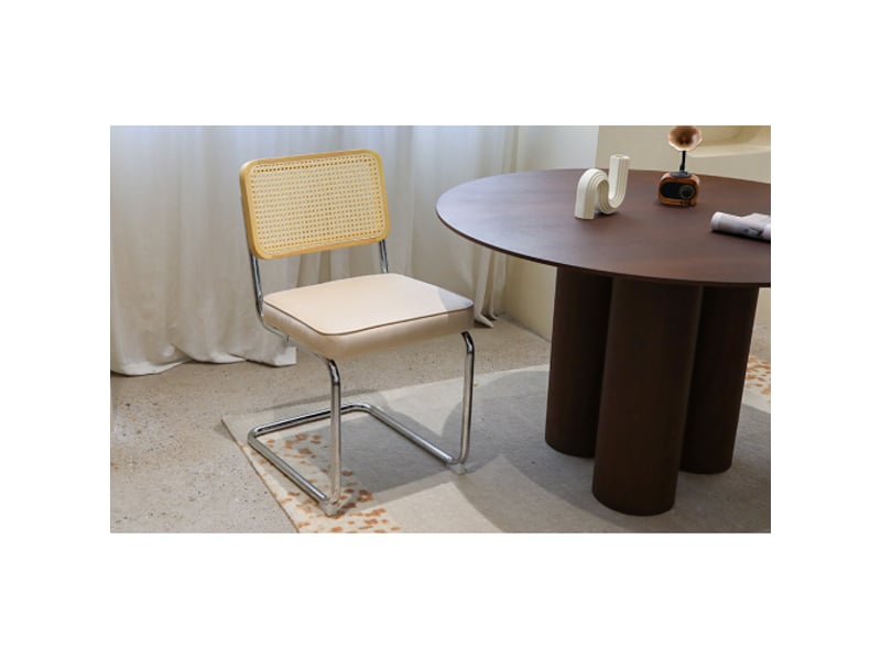  Ensemble de 4 chaises velours et rotin, pieds chromés, design breuer mid-century, chaises à manger salon et cuisine  - Conforama E