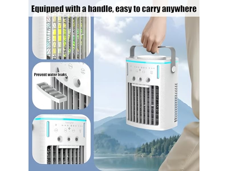  Rafraîchisseur d'air portable – réservoir 1000 ml, télécommande, 3 vitesses, minuterie – éclairage rvb intégré, moteur ultra-silencieux – climatiseur évaporatif pour maison, bureau et dortoir  - Conforama D