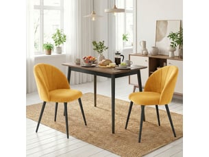 Lot de 2 chaises de salle à manger rembourrées avec dossier coquille en velours jaune dimensions 52x55x79 cm