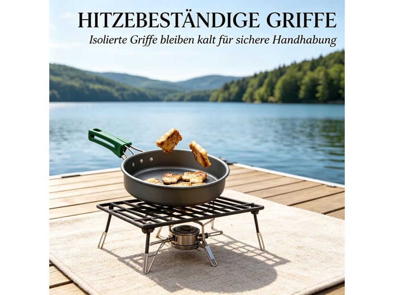 Set de cuisine camping 11 pièces en aluminium avec poignées anti-chaleur et sac de transport - Conforama E