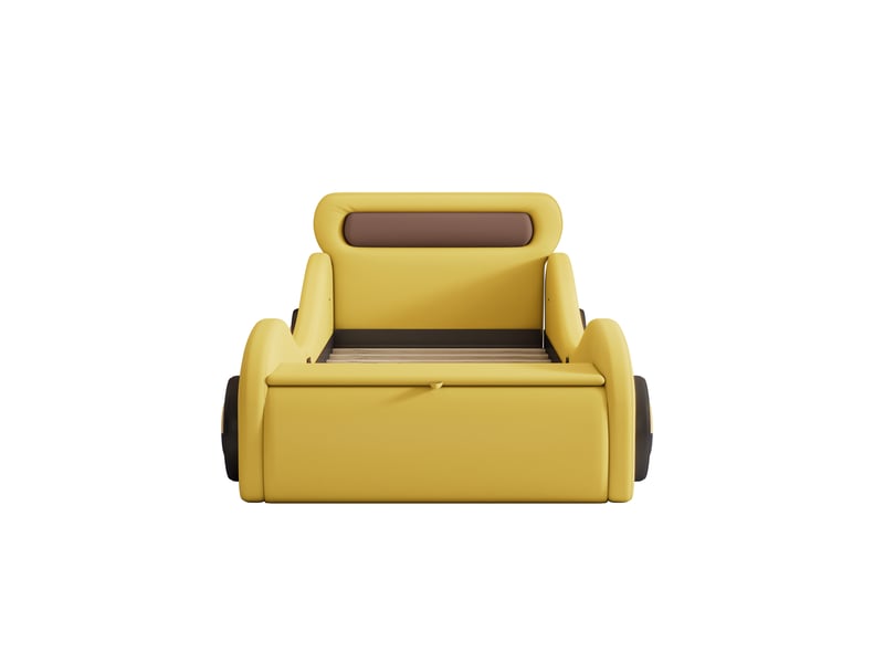  Lit voiture enfant jaune 90x200 cm en similicuir pu, roues led et rangement  - Conforama E