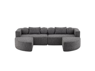 Canapé modulaire convertible 4 places en tissu noir, livré compressé sans montage, idéal pour vos invités