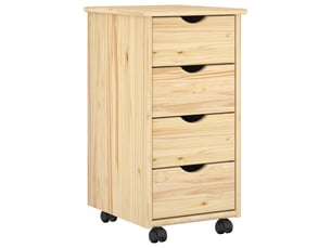 Caisson roulant de bureau, meuble de rangement 34 x 39 x 65,5 cm bois de pin massif marron