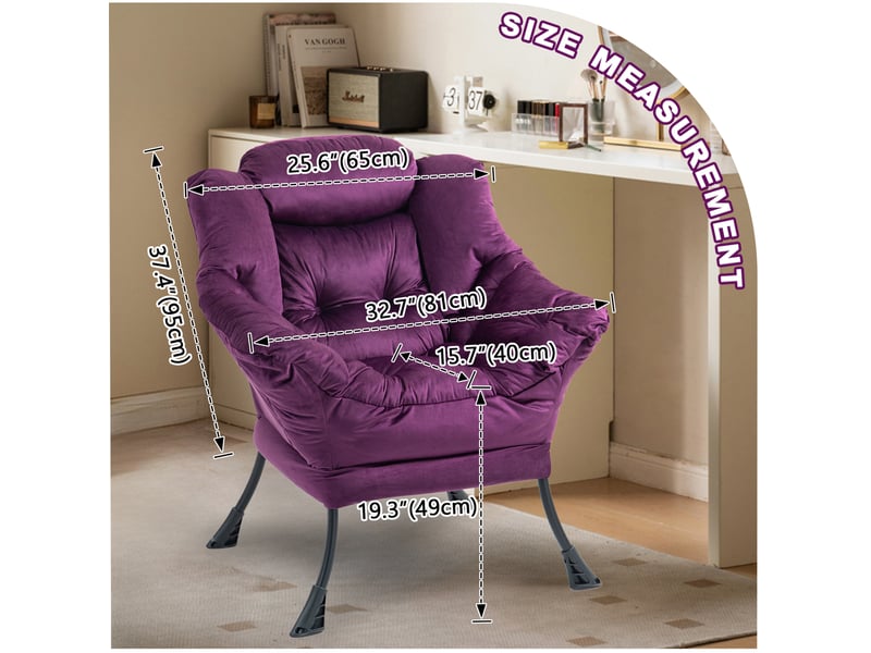  Fauteuil relax modenvie violet avec structure en métal et poche latérale 75 x 80 x 85 cm  - Conforama C