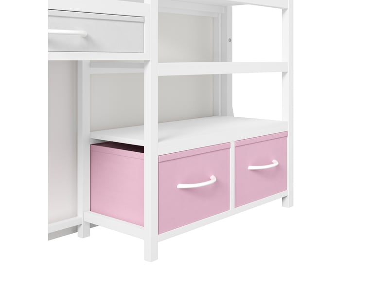 Lit mezzanine enfant 90x200 cm avec bureau, rangements tiroirs tissu, led métal blanc sans matelas - Conforama E