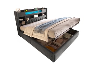 Lit coffre 140x190 cm <strong></strong> <strong></strong> coloris gris