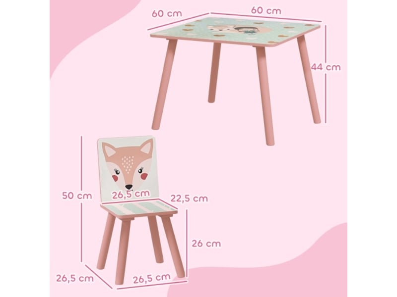 Ensemble table et 2 chaises enfant en pin, motif animal, 3-8 ans, rose, chambre enfant - Conforama C
