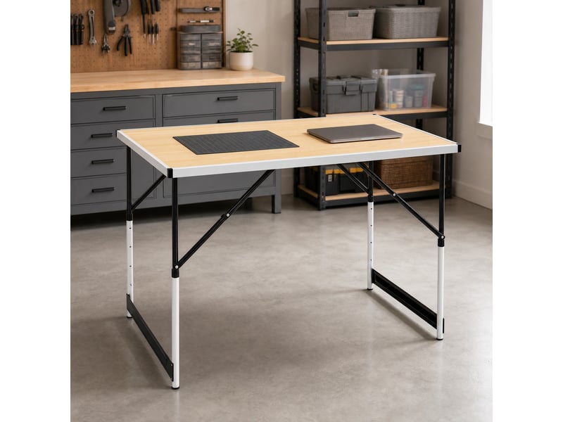  Table de jardin pliante réglable en hauteur avec poignée, en aluminium et mdf, chêne clair, 100 × 60 × 73-94 cm  - Conforama C