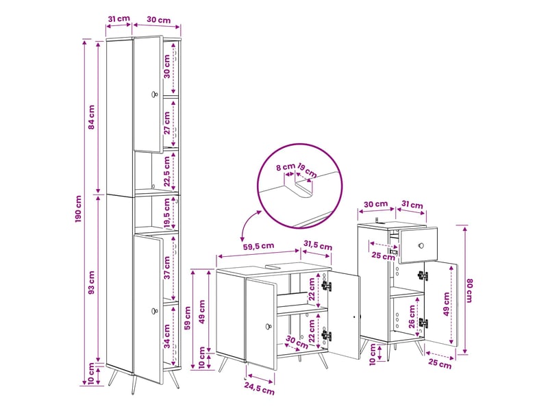 Ensemble de meuble de salle de bain 3 pièces breda cf63338 - Conforama E