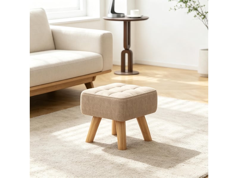  Pouf carré rembourré capitonné tissu marron clair 27 x 27 x 26 cm T5828P543240 - Conforama B